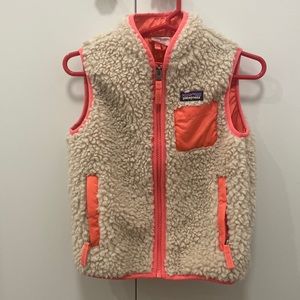 Patagonia Kids Fleece Vest with Cream and Orange Accents